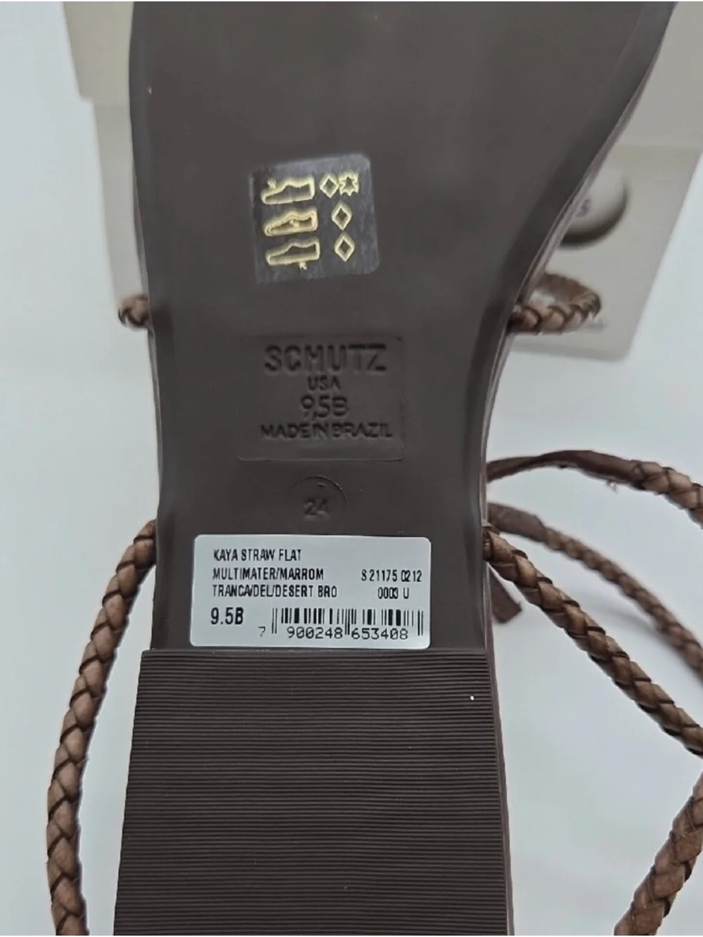Schutz Kaya Straw Flat Sandals Brown Braided Leather NIB Size 9.5
